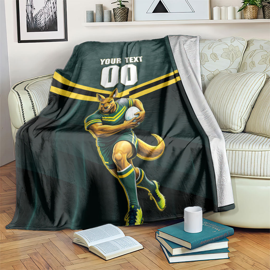 Personalised Kangaroos Rugby Blanket Australia Rugby Mascot Green Gold Sport