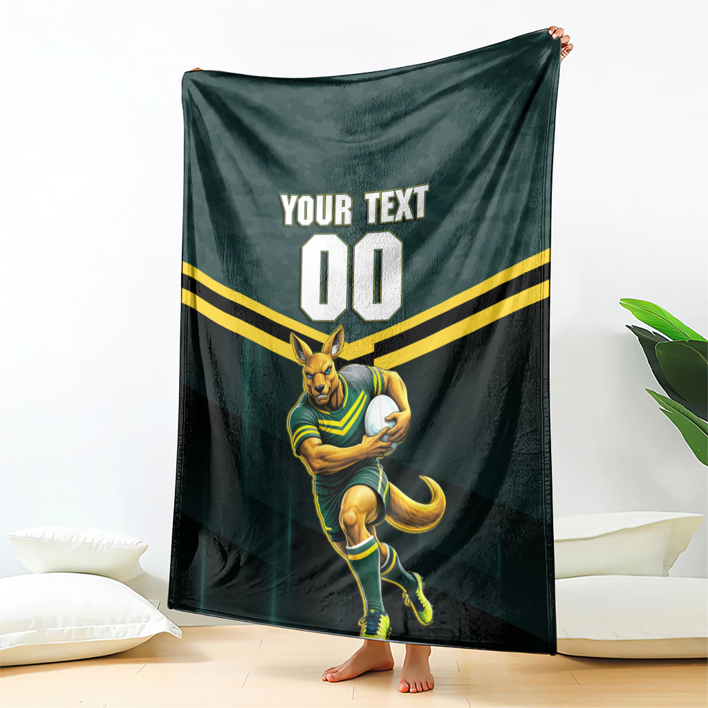 Personalised Kangaroos Rugby Blanket Australia Rugby Mascot Green Gold Sport