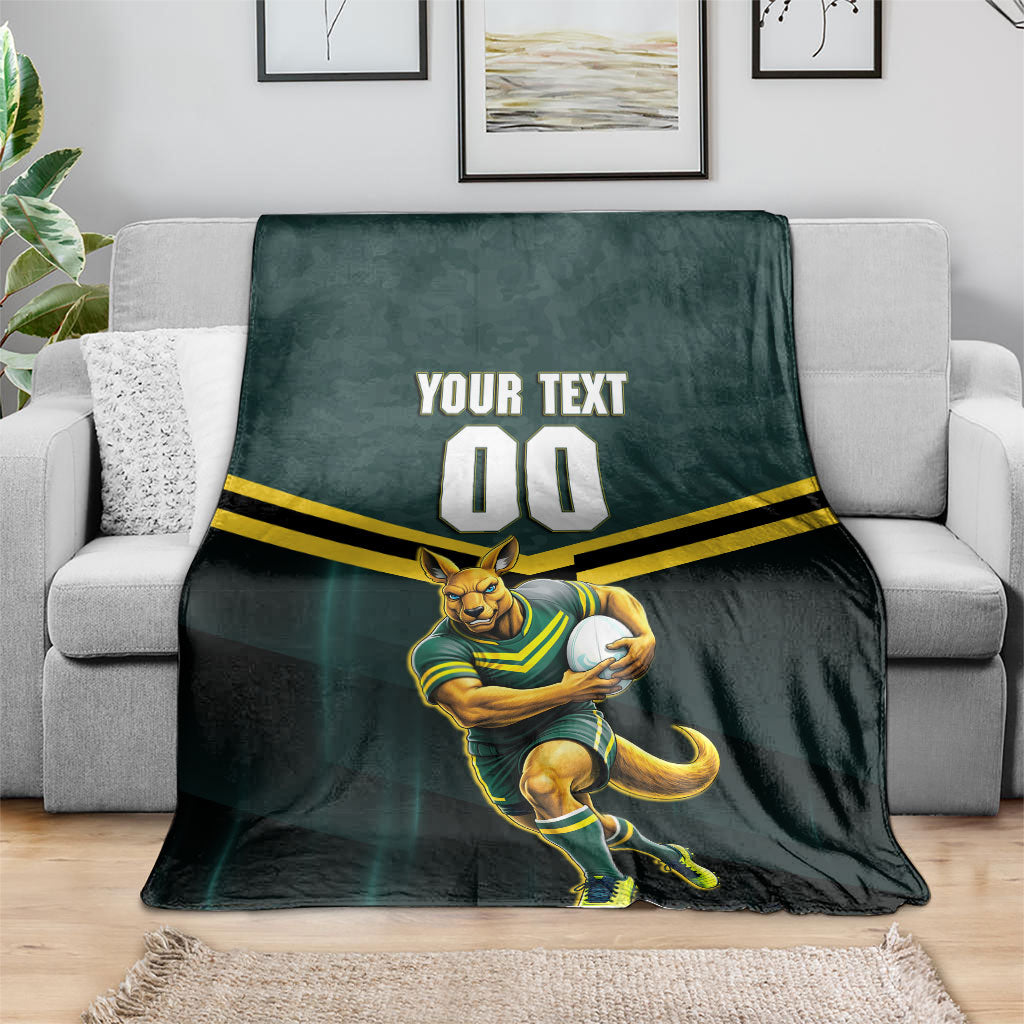 Personalised Kangaroos Rugby Blanket Australia Rugby Mascot Green Gold Sport