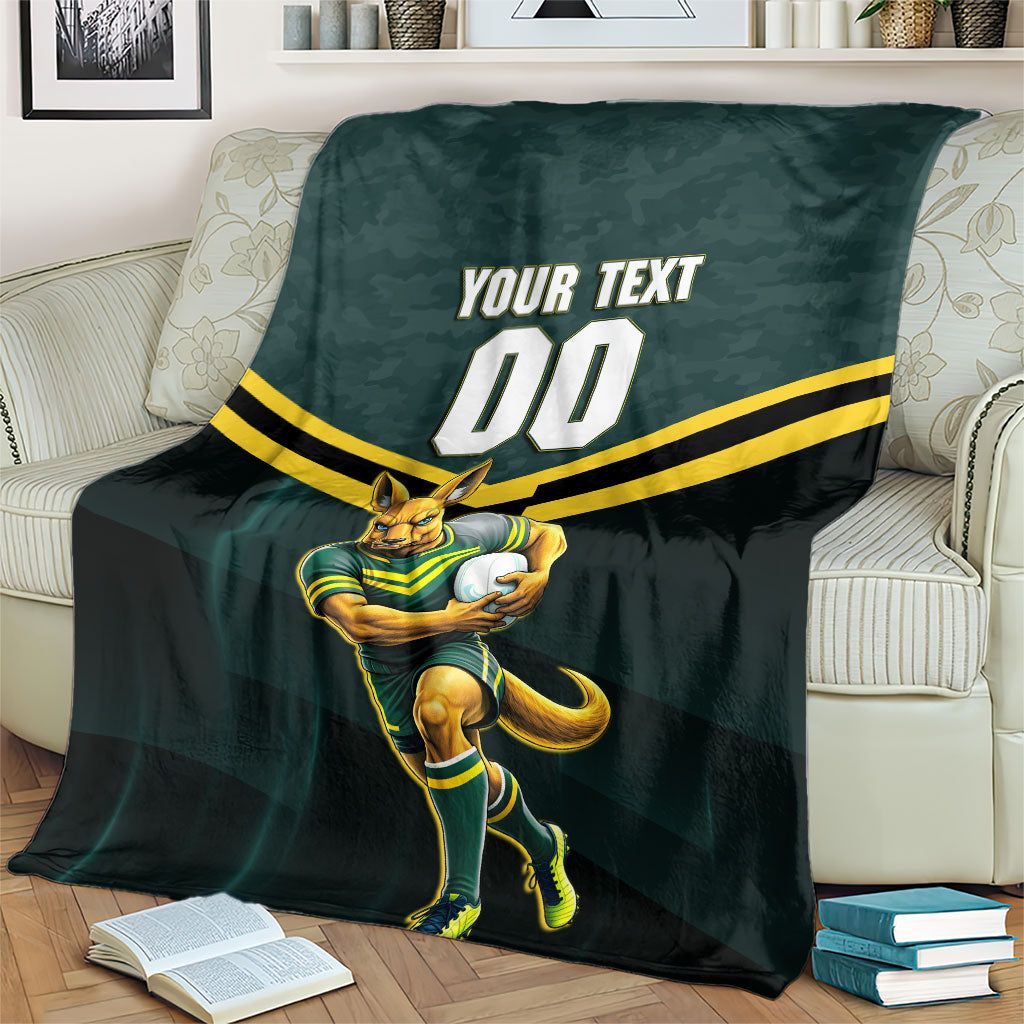 Personalised Kangaroos Rugby Blanket Australia Rugby Mascot Green Gold Sport
