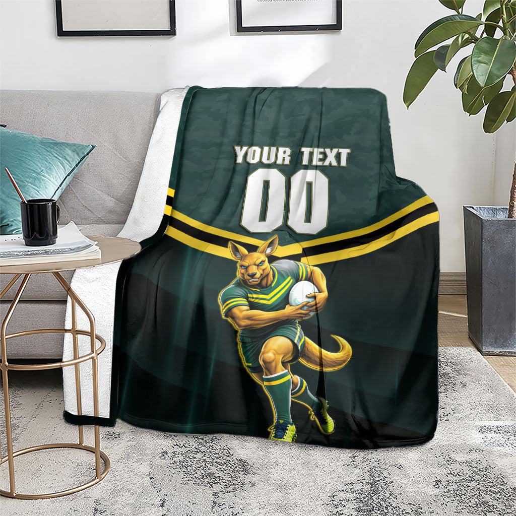 Personalised Kangaroos Rugby Blanket Australia Rugby Mascot Green Gold Sport