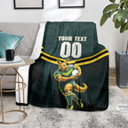 Personalised Kangaroos Rugby Blanket Australia Rugby Mascot Green Gold Sport