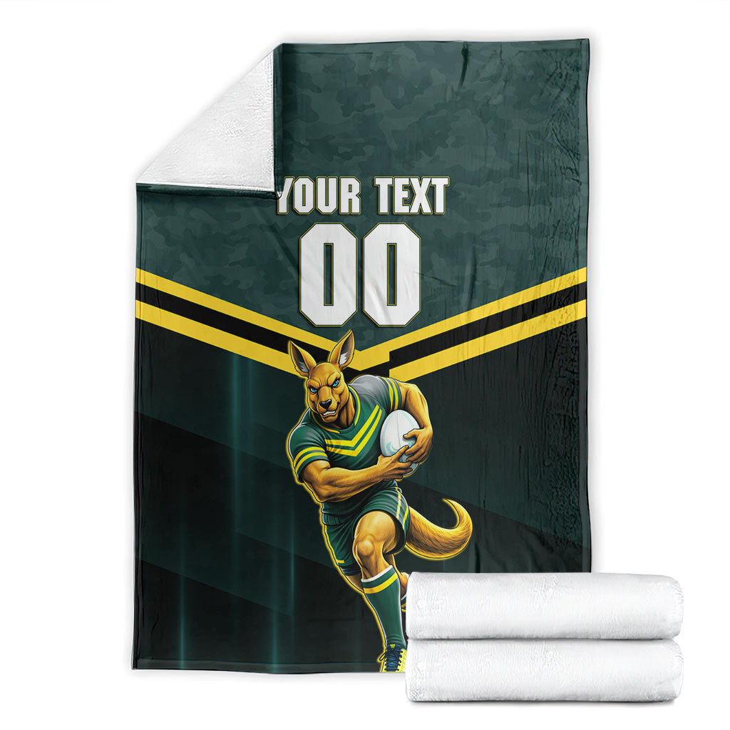Personalised Kangaroos Rugby Blanket Australia Rugby Mascot Green Gold Sport