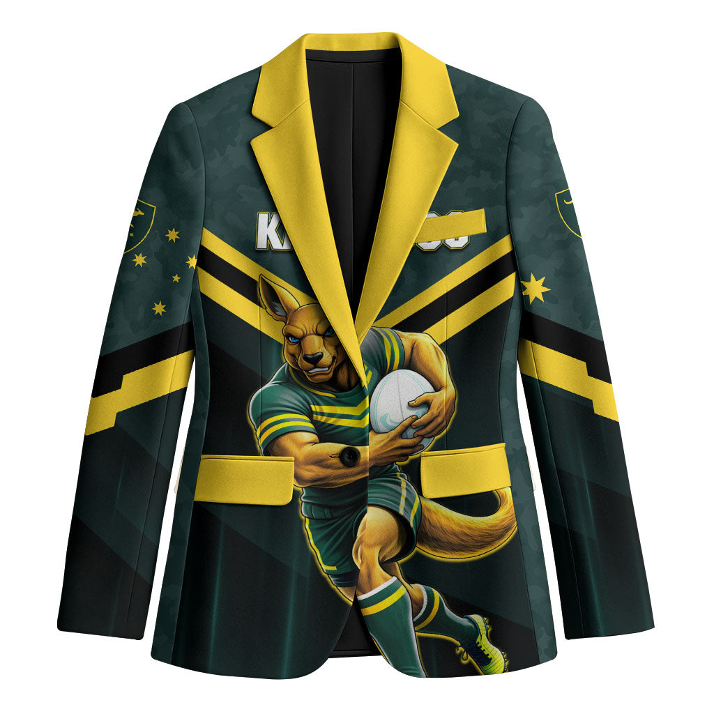 Personalised Kangaroos Rugby Blazer Australia Rugby Mascot Green Gold Sport