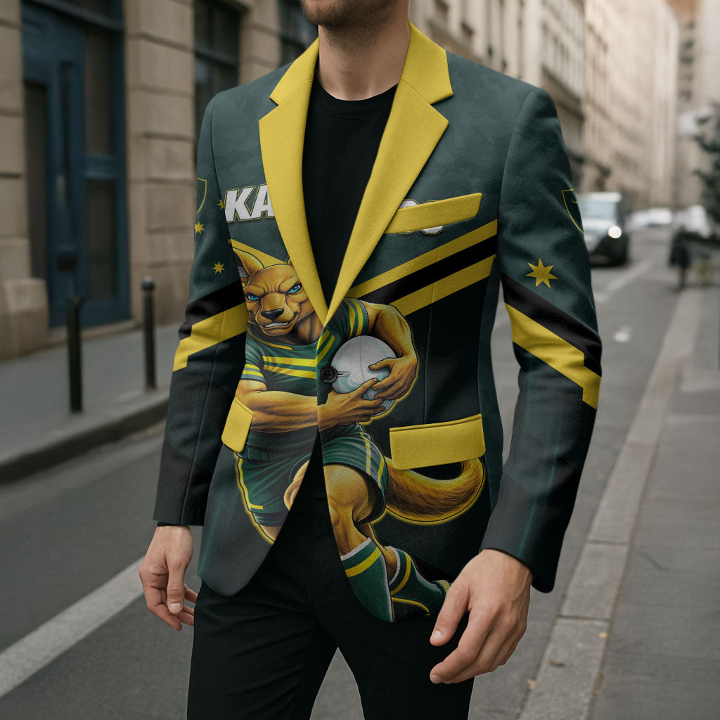 Personalised Kangaroos Rugby Blazer Australia Rugby Mascot Green Gold Sport