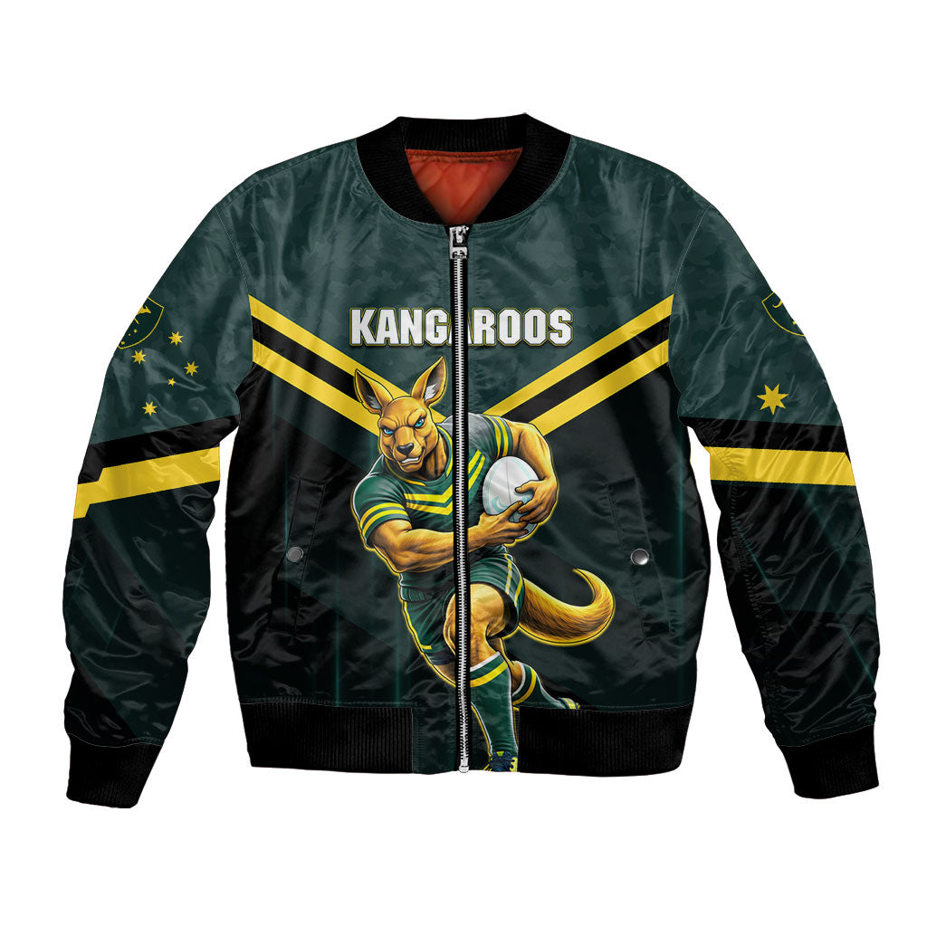 Personalised Kangaroos Rugby Bomber Jacket Australia Rugby Mascot Green Gold Sport