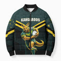 Personalised Kangaroos Rugby Bomber Puffer Jacket Australia Rugby Mascot Green Gold Sport