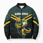 Personalised Kangaroos Rugby Bomber Puffer Jacket Australia Rugby Mascot Green Gold Sport