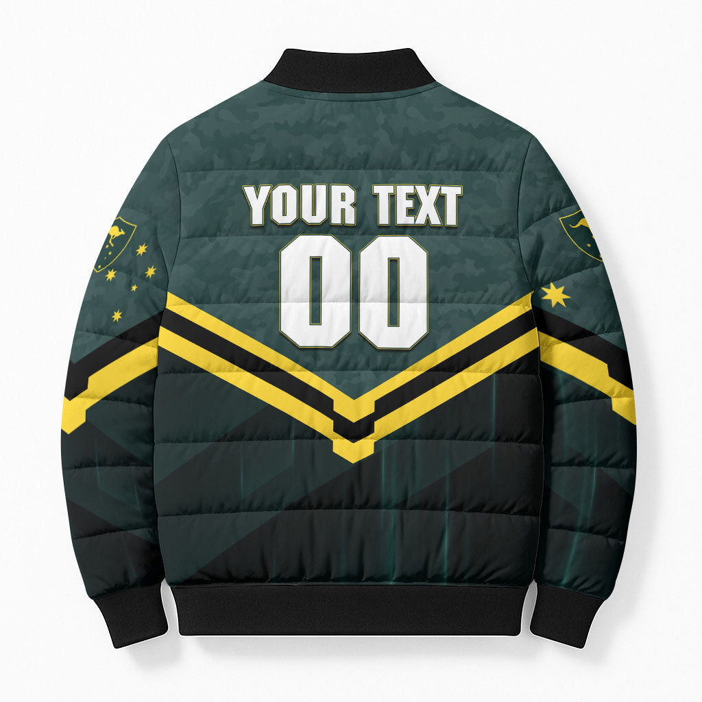 Personalised Kangaroos Rugby Bomber Puffer Jacket Australia Rugby Mascot Green Gold Sport