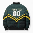 Personalised Kangaroos Rugby Bomber Puffer Jacket Australia Rugby Mascot Green Gold Sport