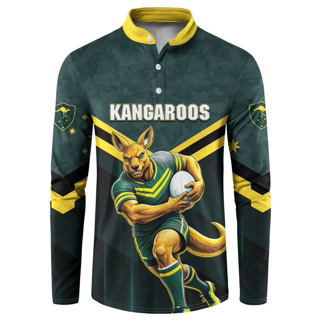 Personalised Kangaroos Rugby Button Sweatshirt Australia Rugby Mascot Green Gold Sport