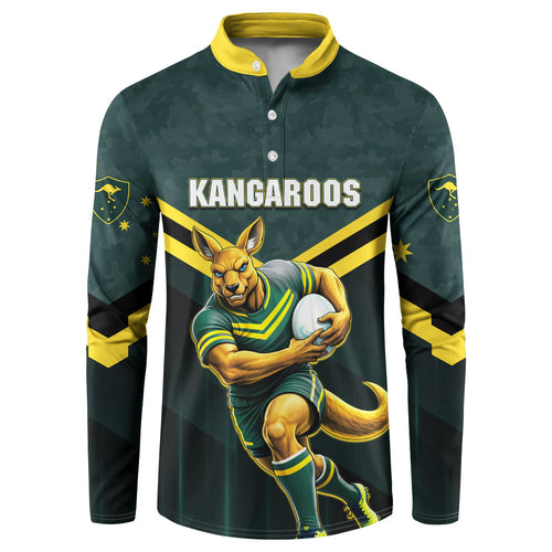 Personalised Kangaroos Rugby Button Sweatshirt Australia Rugby Mascot Green Gold Sport