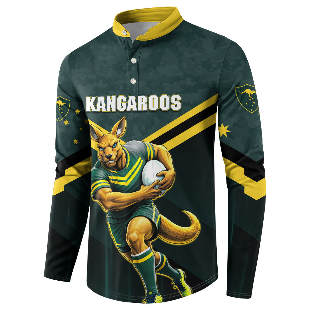 Personalised Kangaroos Rugby Button Sweatshirt Australia Rugby Mascot Green Gold Sport
