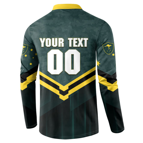Personalised Kangaroos Rugby Button Sweatshirt Australia Rugby Mascot Green Gold Sport