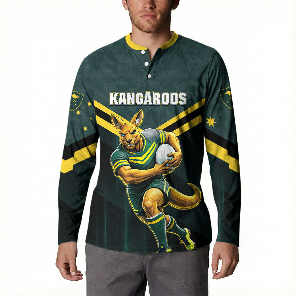 Personalised Kangaroos Rugby Button Sweatshirt Australia Rugby Mascot Green Gold Sport