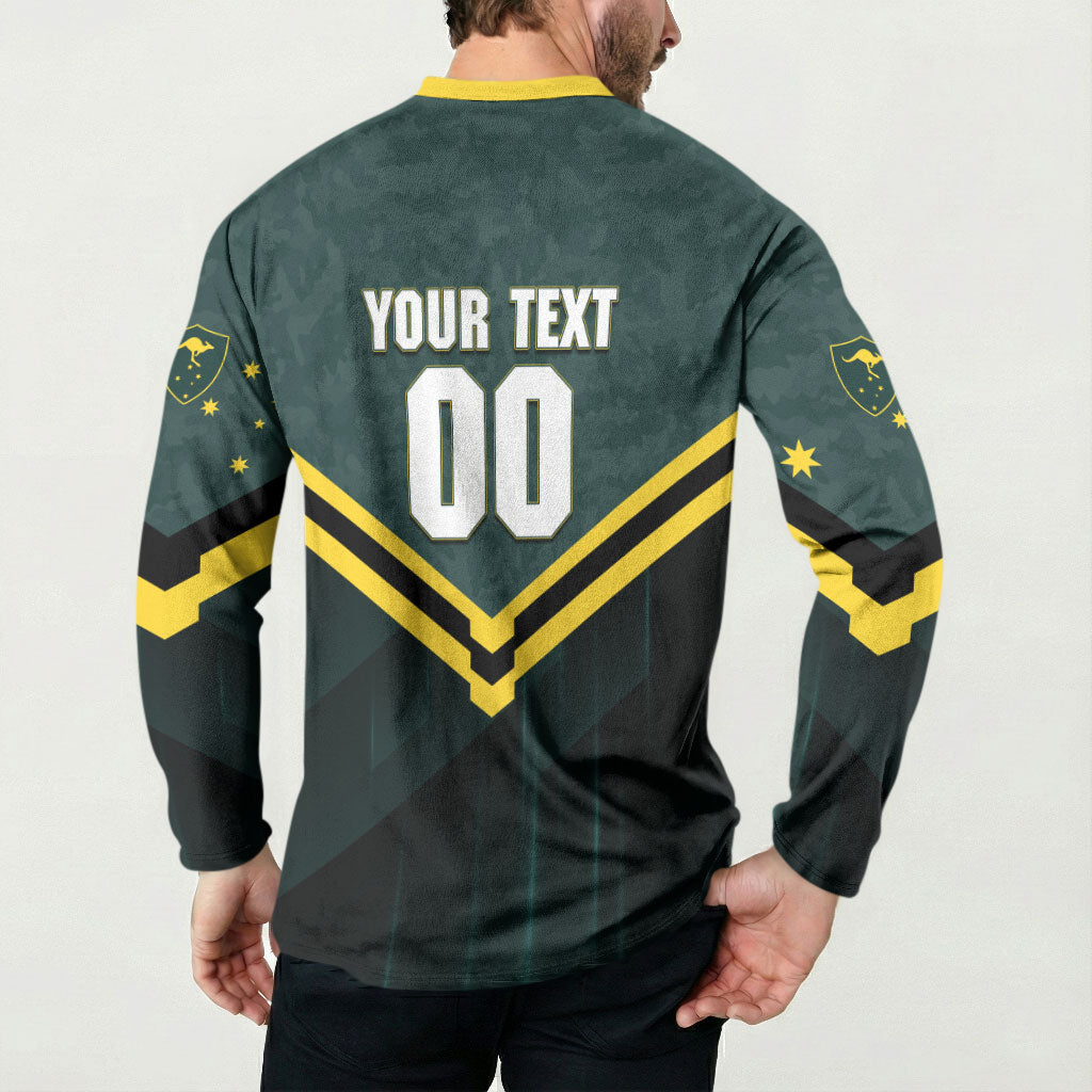 Personalised Kangaroos Rugby Button Sweatshirt Australia Rugby Mascot Green Gold Sport