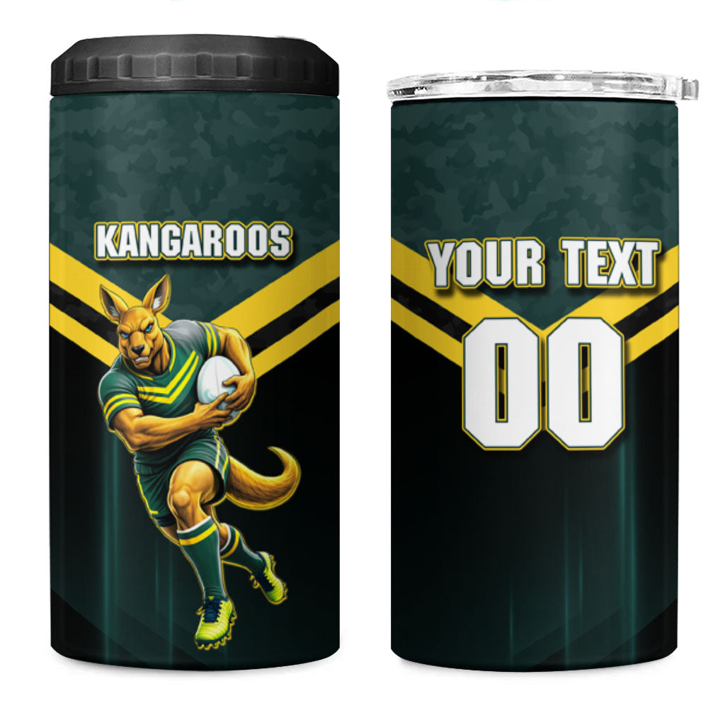 Personalised Kangaroos Rugby 4 in 1 Can Cooler Tumbler Australia Rugby Mascot Green Gold Sport