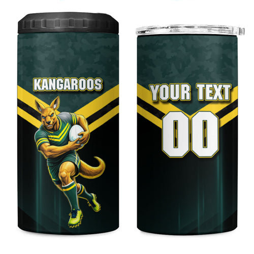 Personalised Kangaroos Rugby 4 in 1 Can Cooler Tumbler Australia Rugby Mascot Green Gold Sport