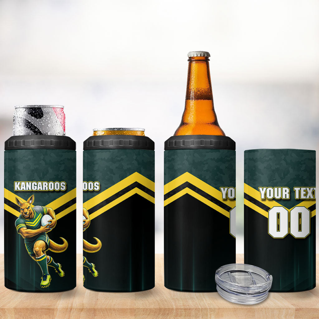 Personalised Kangaroos Rugby 4 in 1 Can Cooler Tumbler Australia Rugby Mascot Green Gold Sport