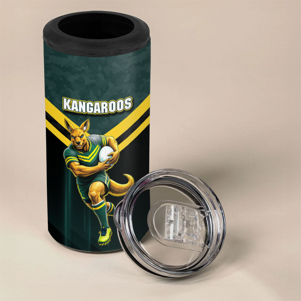 Personalised Kangaroos Rugby 4 in 1 Can Cooler Tumbler Australia Rugby Mascot Green Gold Sport