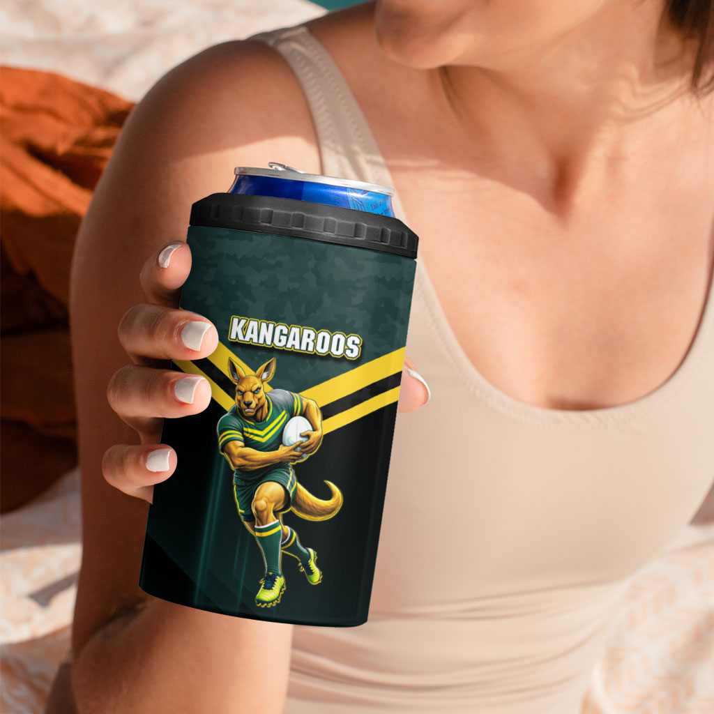 Personalised Kangaroos Rugby 4 in 1 Can Cooler Tumbler Australia Rugby Mascot Green Gold Sport