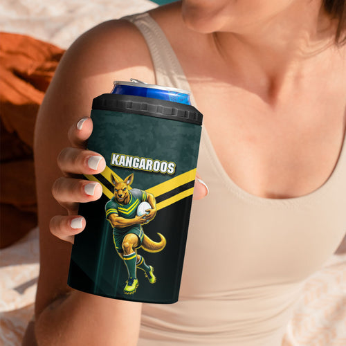 Personalised Kangaroos Rugby 4 in 1 Can Cooler Tumbler Australia Rugby Mascot Green Gold Sport