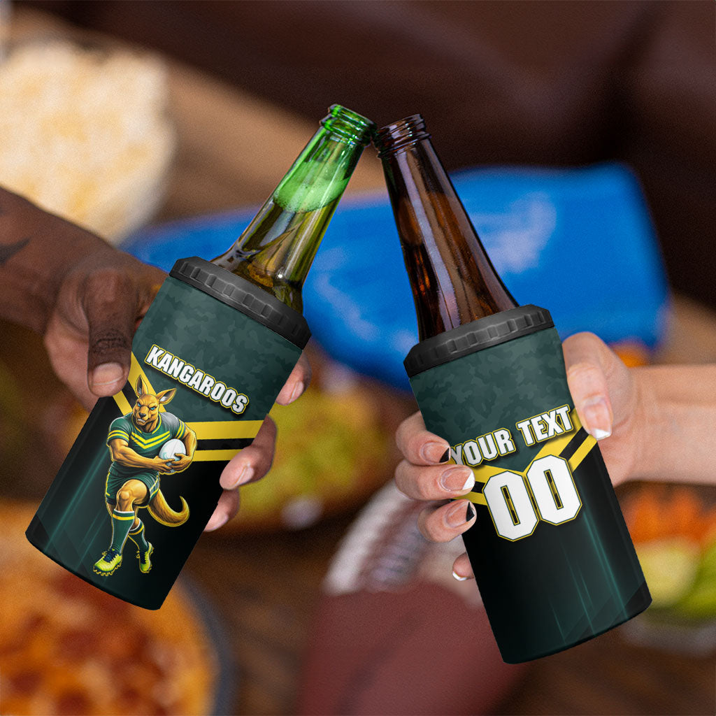 Personalised Kangaroos Rugby 4 in 1 Can Cooler Tumbler Australia Rugby Mascot Green Gold Sport