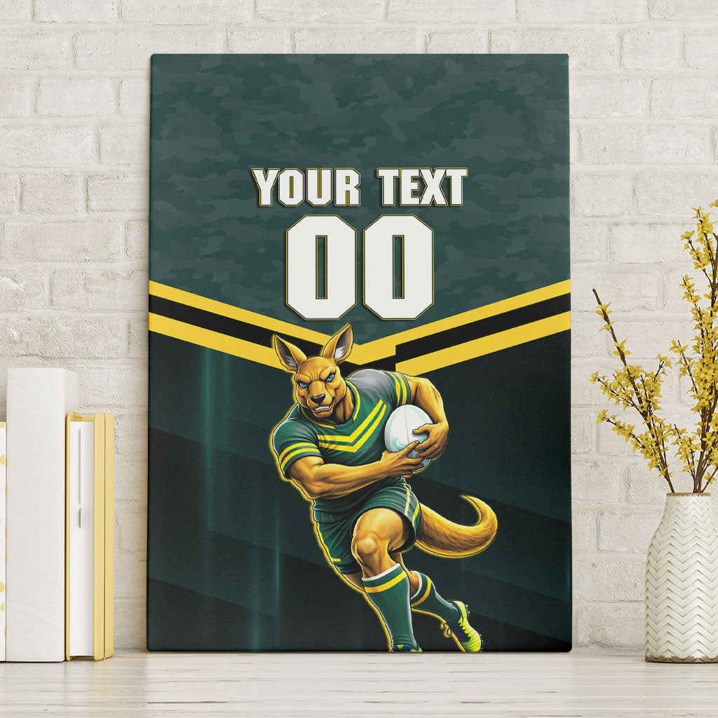 Personalised Kangaroos Rugby Canvas Wall Art Australia Rugby Mascot Green Gold Sport