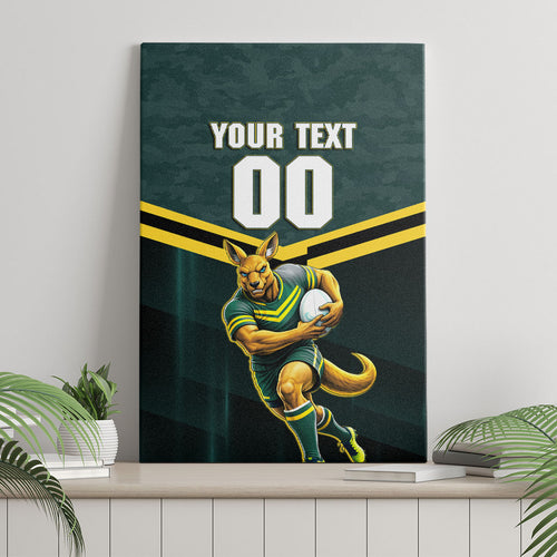 Personalised Kangaroos Rugby Canvas Wall Art Australia Rugby Mascot Green Gold Sport