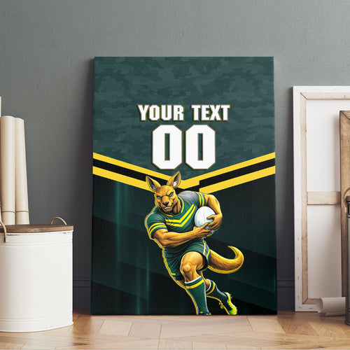 Personalised Kangaroos Rugby Canvas Wall Art Australia Rugby Mascot Green Gold Sport