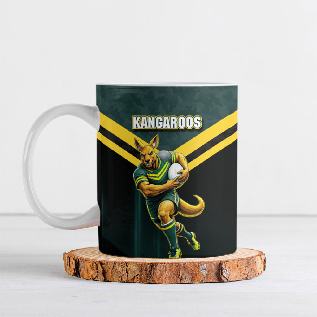 Personalised Kangaroos Rugby Ceramic Mug Australia Rugby Mascot Green Gold Sport