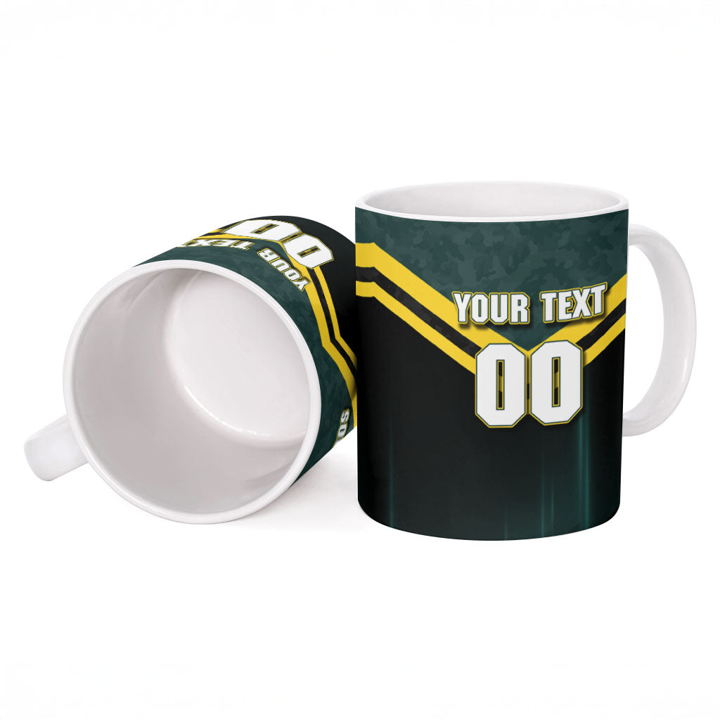 Personalised Kangaroos Rugby Ceramic Mug Australia Rugby Mascot Green Gold Sport
