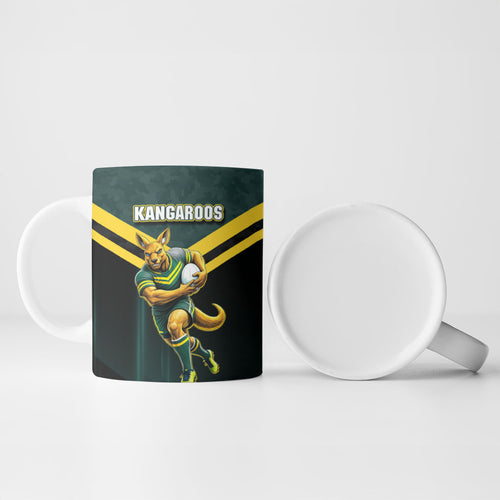 Personalised Kangaroos Rugby Ceramic Mug Australia Rugby Mascot Green Gold Sport