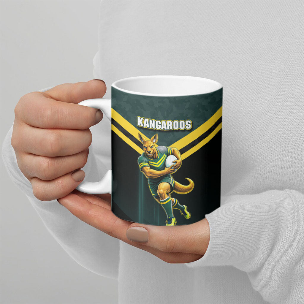 Personalised Kangaroos Rugby Ceramic Mug Australia Rugby Mascot Green Gold Sport