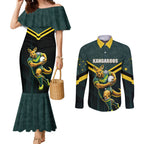 Personalised Kangaroos Rugby Couples Matching Mermaid Dress and Long Sleeve Button Shirt Australia Rugby Mascot Green Gold Sport