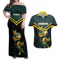 Personalised Kangaroos Rugby Couples Matching Off Shoulder Maxi Dress and Hawaiian Shirt Australia Rugby Mascot Green Gold Sport