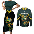 Personalised Kangaroos Rugby Couples Matching Short Sleeve Bodycon Dress and Long Sleeve Button Shirt Australia Rugby Mascot Green Gold Sport