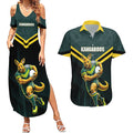 Personalised Kangaroos Rugby Couples Matching Summer Maxi Dress and Hawaiian Shirt Australia Rugby Mascot Green Gold Sport