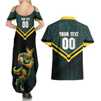 Personalised Kangaroos Rugby Couples Matching Summer Maxi Dress and Hawaiian Shirt Australia Rugby Mascot Green Gold Sport