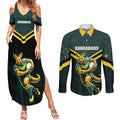 Personalised Kangaroos Rugby Couples Matching Summer Maxi Dress and Long Sleeve Button Shirt Australia Rugby Mascot Green Gold Sport