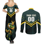 Personalised Kangaroos Rugby Couples Matching Summer Maxi Dress and Long Sleeve Button Shirt Australia Rugby Mascot Green Gold Sport