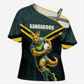 Personalised Kangaroos Rugby Cross Shoulder Shirt Australia Rugby Mascot Green Gold Sport