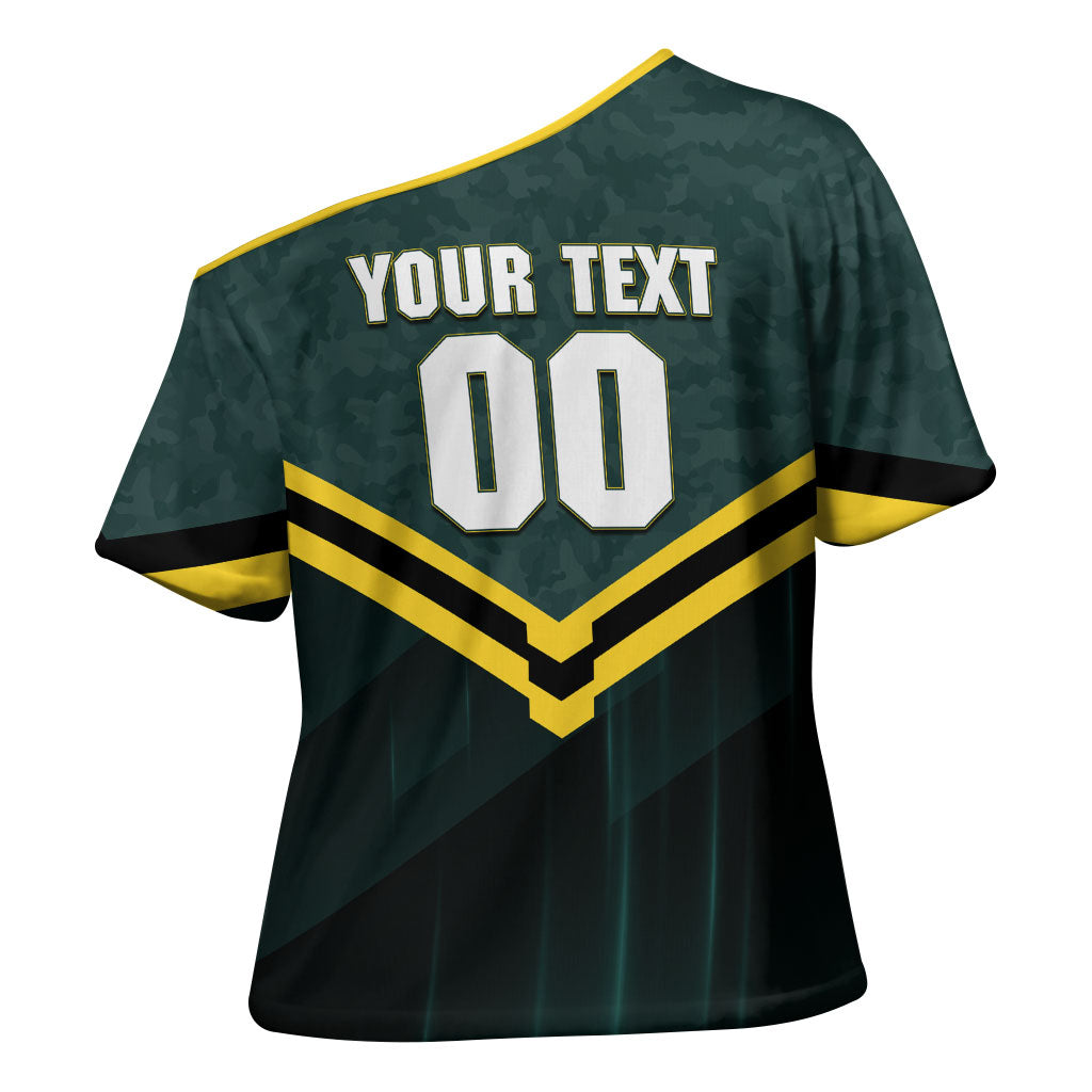 Personalised Kangaroos Rugby Cross Shoulder Shirt Australia Rugby Mascot Green Gold Sport