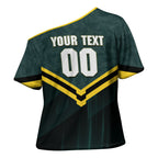 Personalised Kangaroos Rugby Cross Shoulder Shirt Australia Rugby Mascot Green Gold Sport