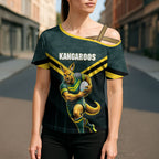 Personalised Kangaroos Rugby Cross Shoulder Shirt Australia Rugby Mascot Green Gold Sport