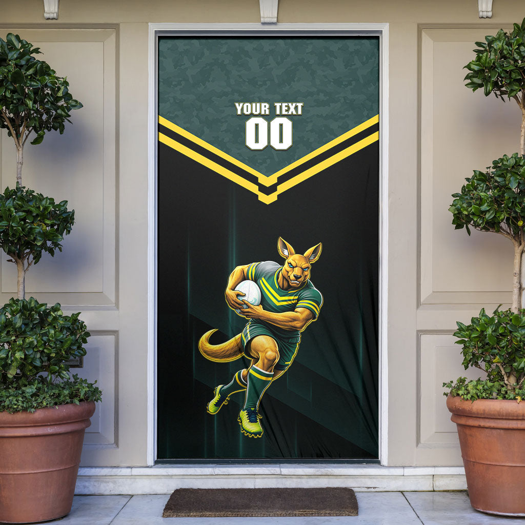 Personalised Kangaroos Rugby Door Cover Australia Rugby Mascot Green Gold Sport