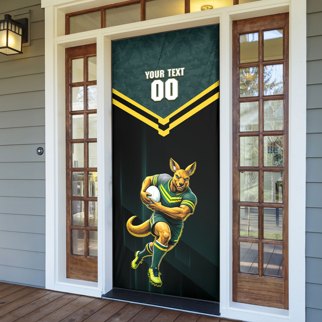 Personalised Kangaroos Rugby Door Cover Australia Rugby Mascot Green Gold Sport