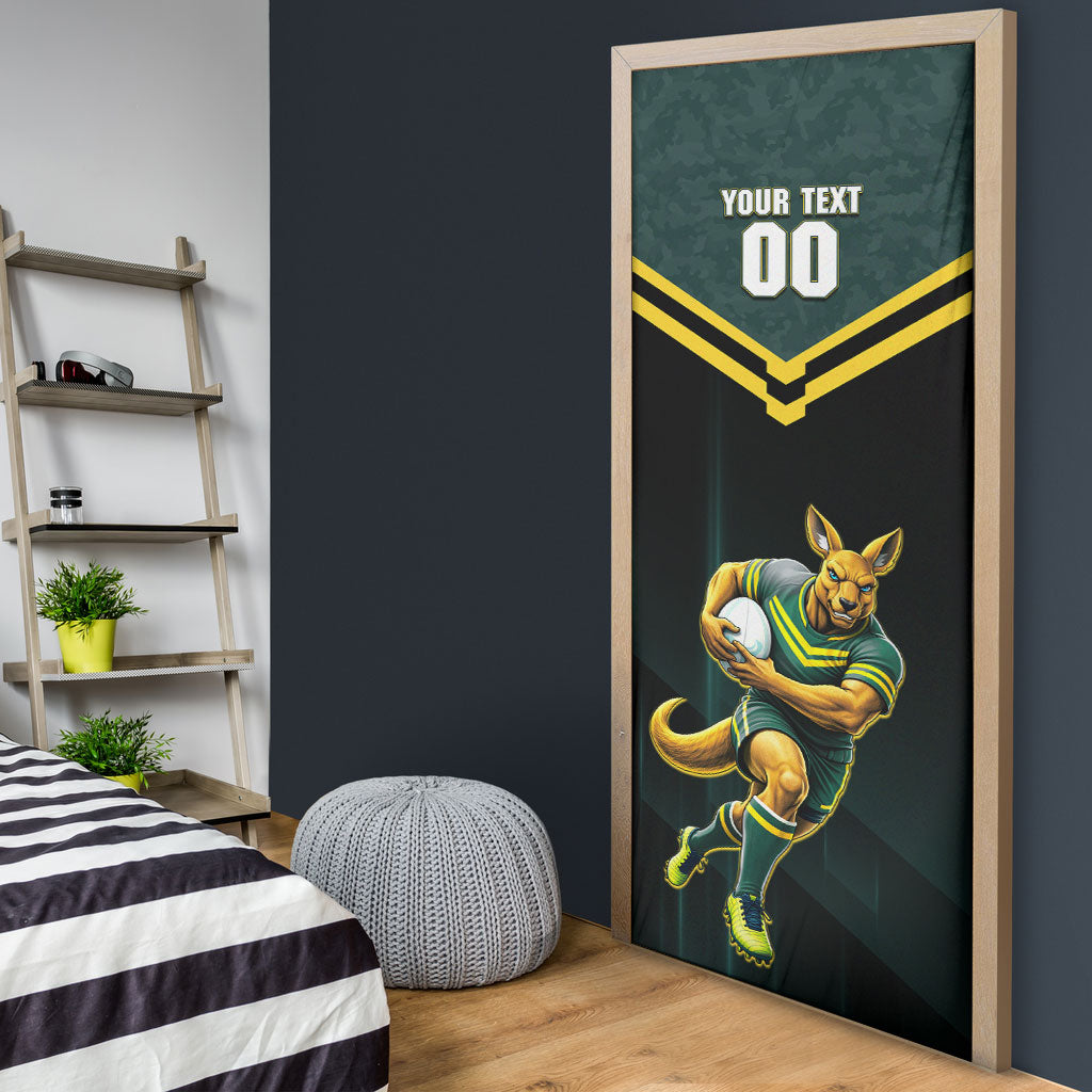 Personalised Kangaroos Rugby Door Cover Australia Rugby Mascot Green Gold Sport