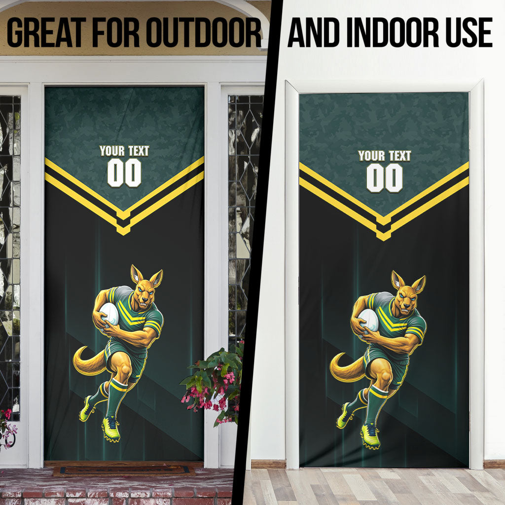 Personalised Kangaroos Rugby Door Cover Australia Rugby Mascot Green Gold Sport
