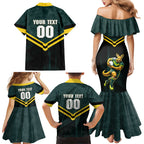 Personalised Kangaroos Rugby Family Matching Mermaid Dress and Hawaiian Shirt Australia Rugby Mascot Green Gold Sport
